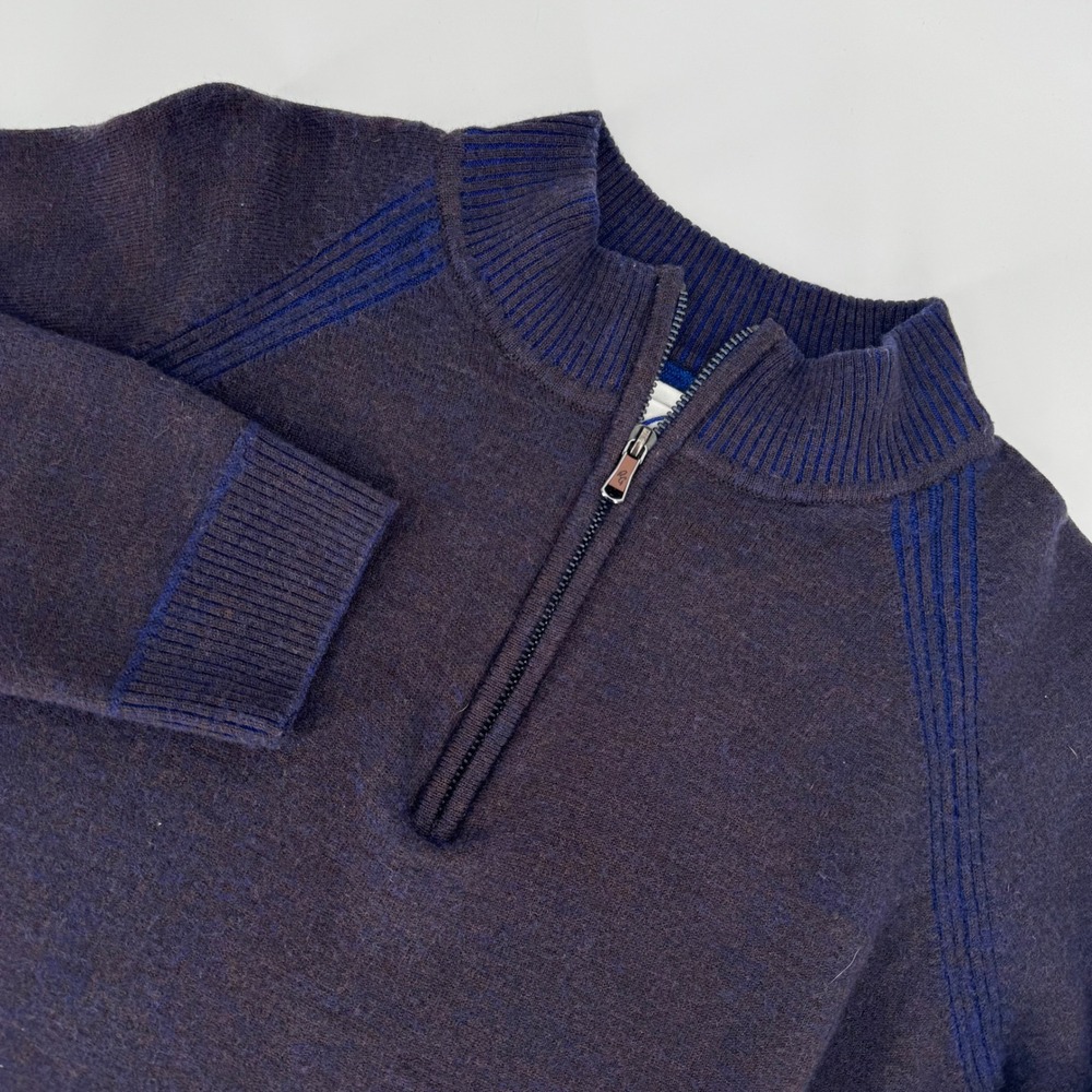Robert Graham Quarter Zip Sweater Mens XL Blue Wool Blend‎ Classic Fit